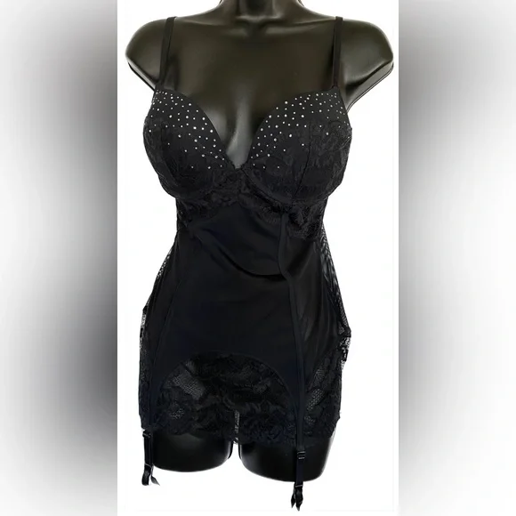 LS BLK Chemise with Garters, M *P1088 - Picture 2 of 6